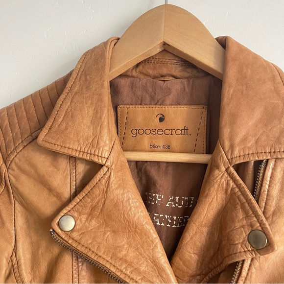 Goosecraft Womens Leather Biker Jacket 438 Real Leather Brown Tan Size Xs - Picture 2 of 13